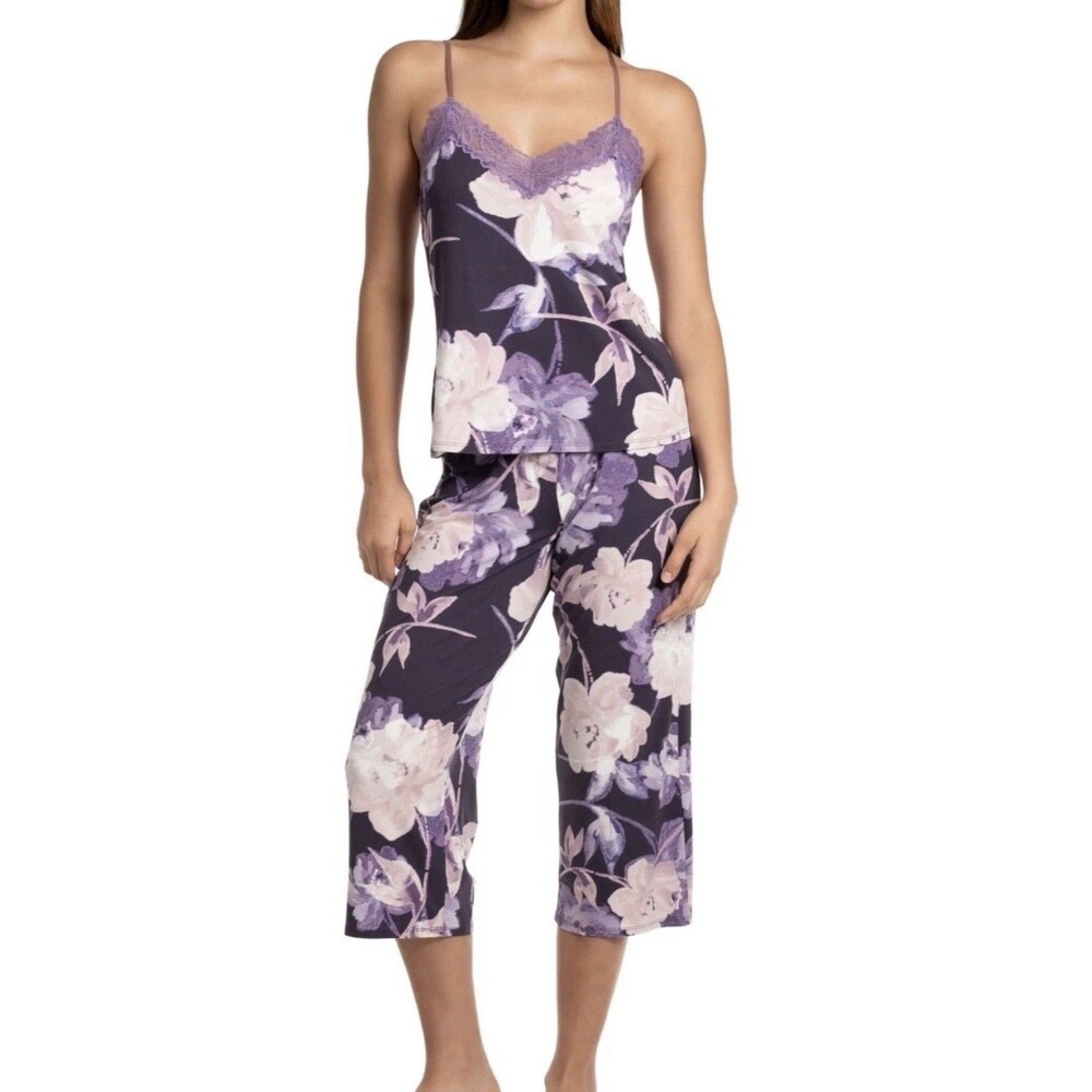 Linea Donatella Women's Violette 2-Piece, Cropped Knit Pajamas Set, Plum, Small - Picture 4 of 6